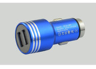 Chargeur escamotable de voiture d'Iphone de double port USB bleu 5V 3100mA avec Shell métallique
